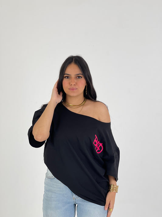Black “Not in the Mood” Off-Shoulder Tee