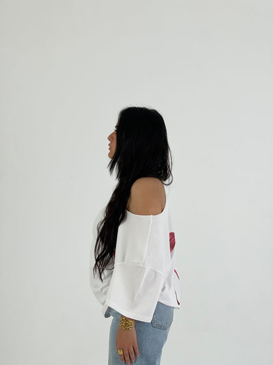 White Off-Shoulder Bow Back Tee