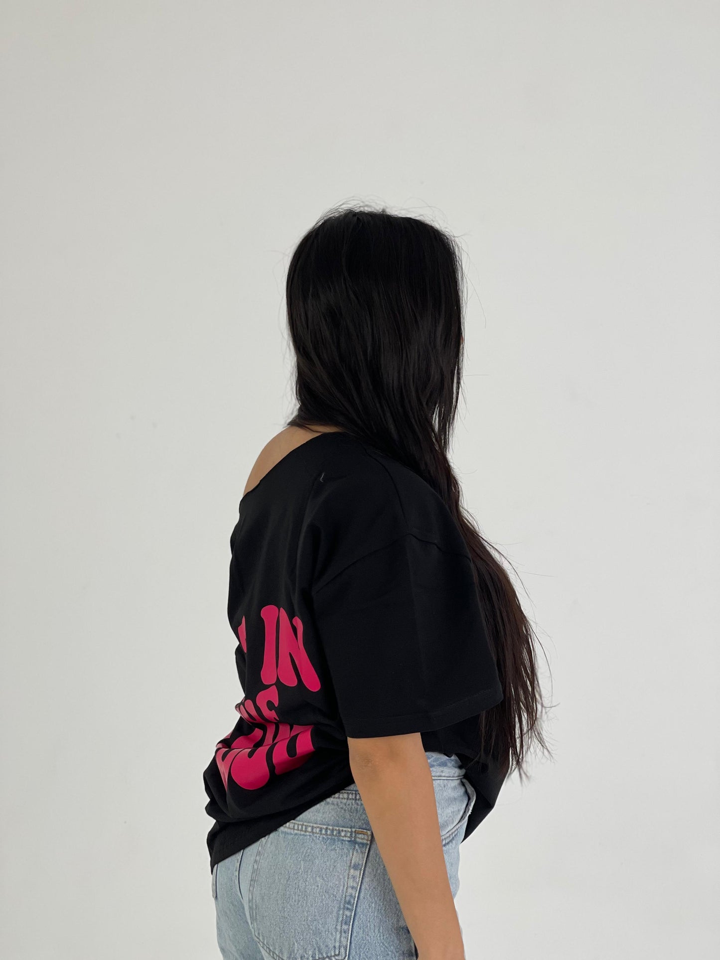 Black “Not in the Mood” Off-Shoulder Tee