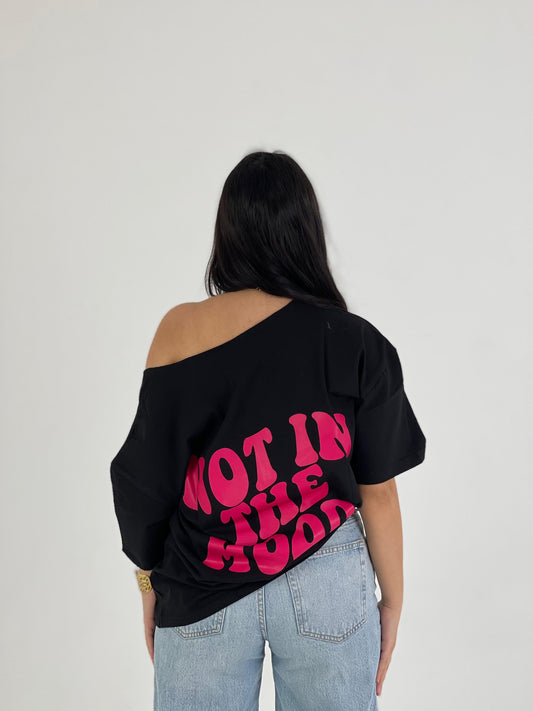 Black “Not in the Mood” Off-Shoulder Tee