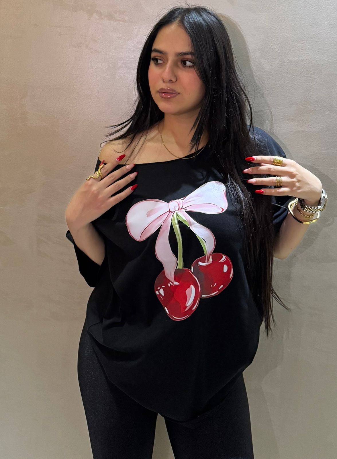 Cherry Pop Off-Shoulder Tee